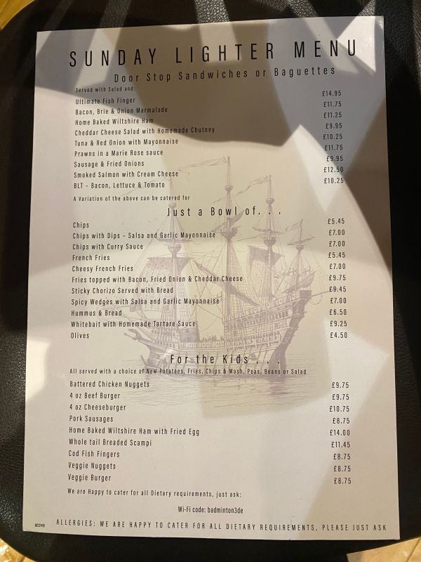 Sunday lunch menu 1